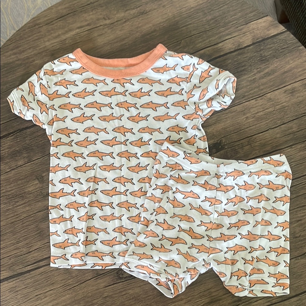 Kids Shark Print Pajamas - Orange and White